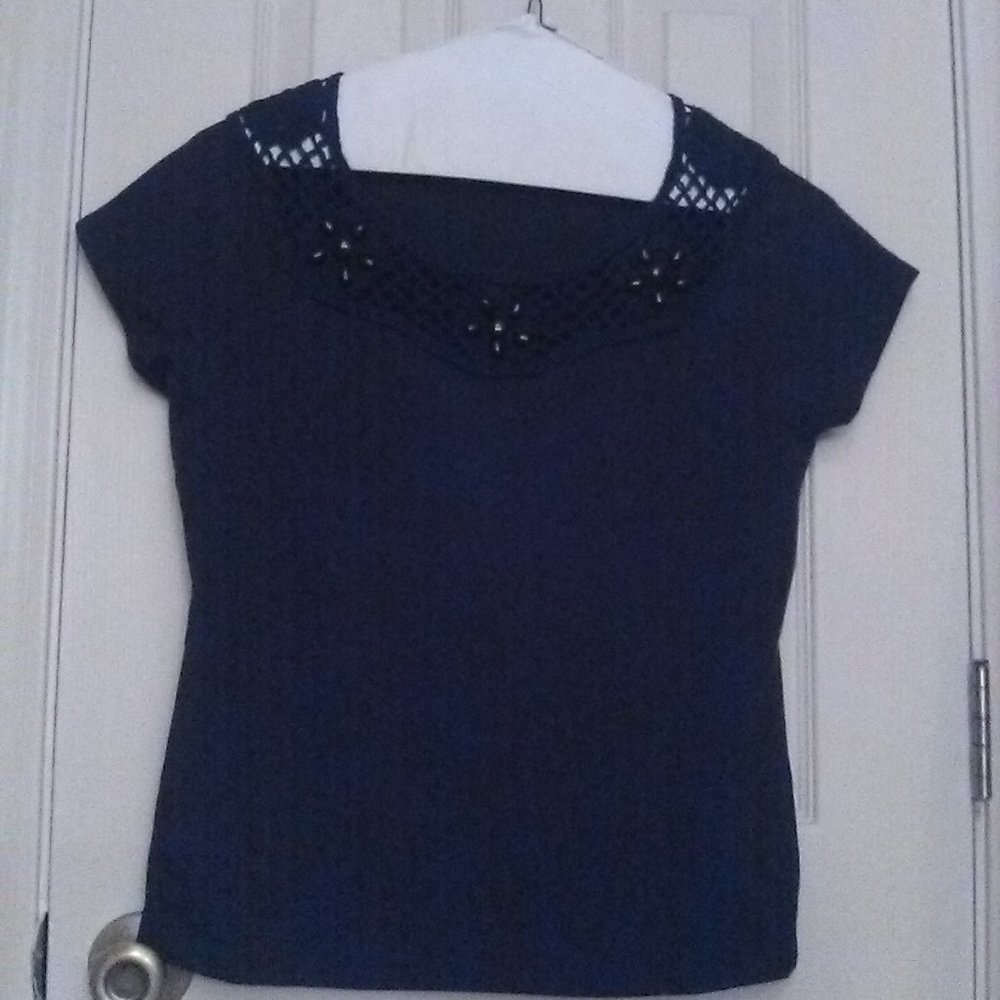 Jones New York Petite Black Cotton Top